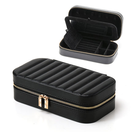 Striped Metal Zipper Jewelry Box with Mirror Jewelry Ring Necklace Storage Box Multifunctional Portable Jewelry Box