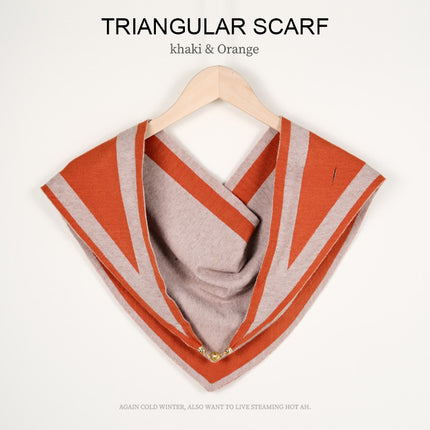Autumn and Winter Magnetic Buckle Coloring Border Knitted Double-Sided Triangle Towel Women's Small Golden Ball High-grade Neck Protection Neck Shawl
