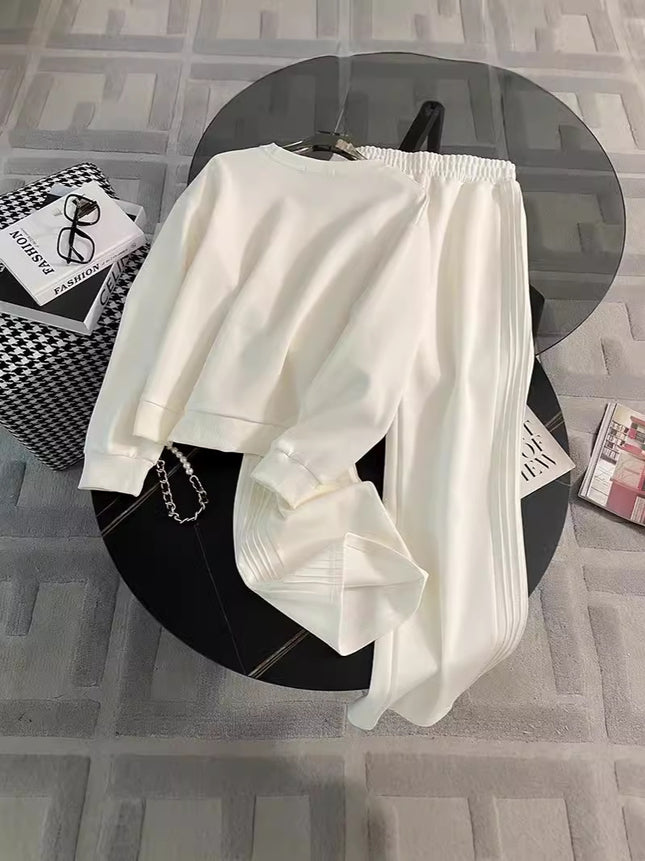2025 early autumn new casual sweater sports suit wide leg pants two-piece design fashion sports suit women