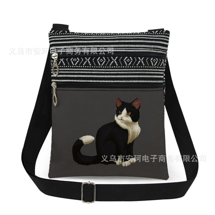 Cross-Border New Product Double Zipper Cat Print Single Shoulder Crossbody Bag Ultra-Light Cross-Border Style Messenger Bag Fashionable and Cute Women's Bag
