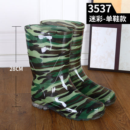 Military Rain Boots Camouflage Mid-Tube Non-Slip Waterproof Shoes Outdoor Fishing Rubber Shoes Overshoes Labor Warm Rain Boots Water Boots