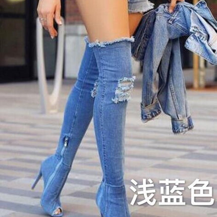 2024 Spring New Casual Fashion Korean Style Over-The-Knee Boots with the Same Elastic Round Toe High-Top Cowboy Boots for Women