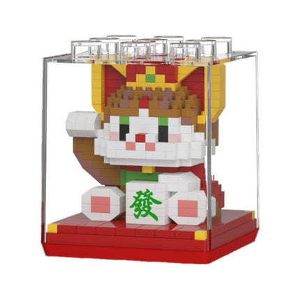 Compatible with Lego Bricks, Bring in Wealth and Treasure Cat, Panda, Chinese Trendy Building Blocks, Children's Educational Toys, New Year Year of the Horse Mascot Ornaments