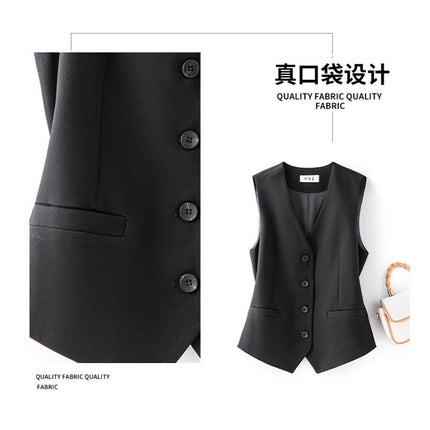 Women's Suit Vest Layered Vest 2026 Spring and Autumn Sleeveless Commuter Style Elegant Black Slim-Fit Versatile Vest