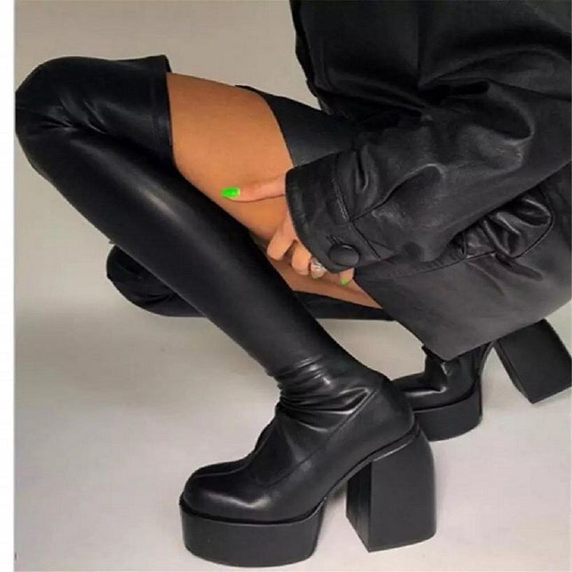 2022 new foreign trade plus size square toe long boots Women's thick heel thick bottom European and American over-the-knee thin boots high Knight boots