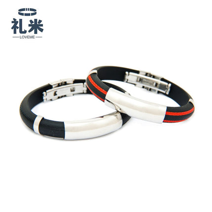 Cross-border stainless steel silicone bracelet sports arc bracelet black red European and American couples bracelet manufacturers wholesale