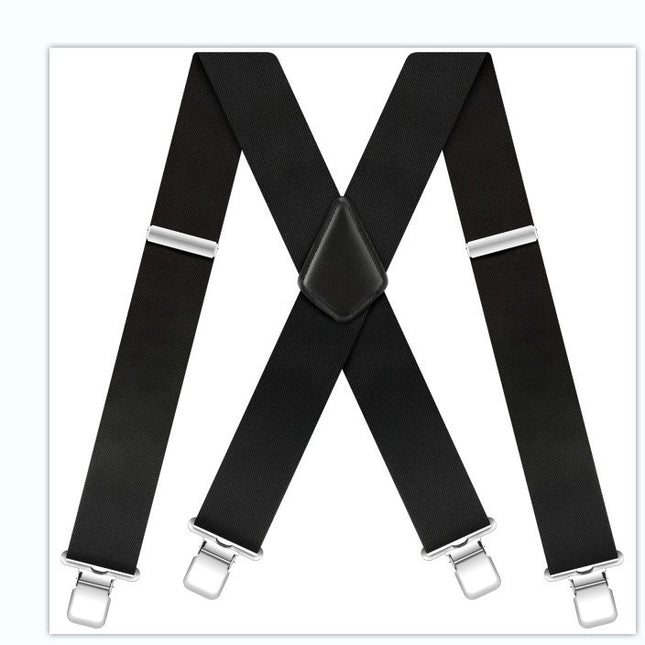 Men's Black Elastic Cross Strap Suspenders with 50mm Width, 5cm Wide Elastic Suspenders, X-Shaped Strong Elastic Suspenders for Foreign Trade