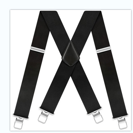 Men's Black Elastic Cross Strap Suspenders with 50mm Width, 5cm Wide Elastic Suspenders, X-Shaped Strong Elastic Suspenders for Foreign Trade