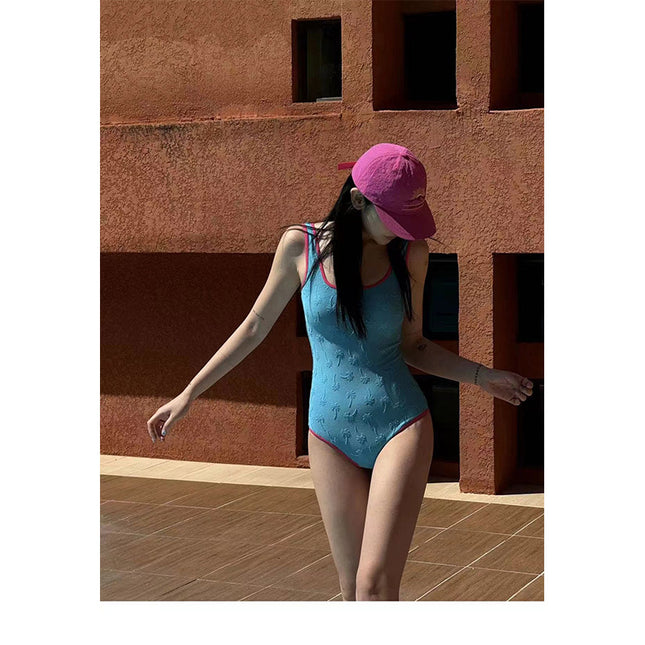 Korean Style Ins Style One-Piece Swimsuit for Women New Pure Color Export Tight Suspender Style Beach Resort Style Hot Spring Swimsuit