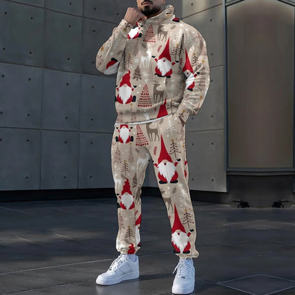 Autumn and Winter Loose 3D Men's Hooded Sweatshirt Set Christmas Printed Sports Two-Piece Set Cross-Border Trendyy Export