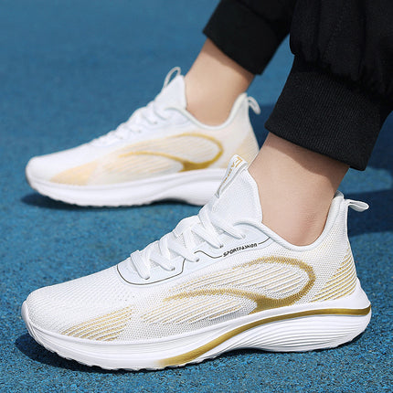 2025 new flying woven shoes breathing foot chip magnetic shock massage sports men's functional breathable fitness running shoes women