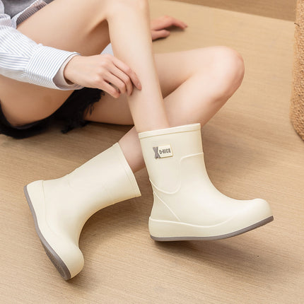 High-value waterproof non-slip rain boots thickened fleece-lined warm mid-tube rain boots sweet tie women's outdoor water shoes waterproof boots