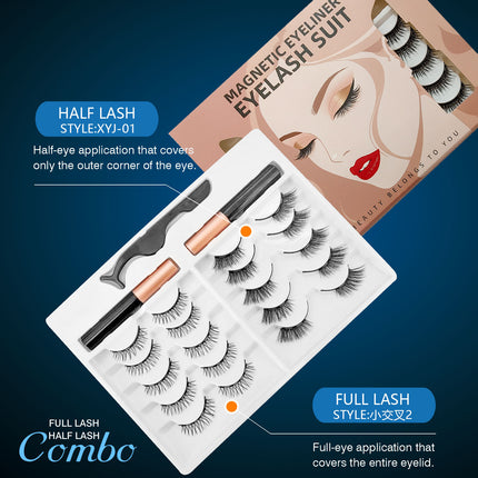 Wholesale magnetic eyeliner false eyelashes magnet false eyelashes 3D three-dimensional net red magnetic false eyelashes 3 pairs of suit