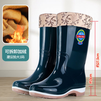 Rain Boots Mid-Calf Women's Outdoor Fashionable Water Shoes Non-Slip Waterproof Boots Lightweight Comfortable Rubber Shoes Thickened Wear-Resistant Rain Boots for Women