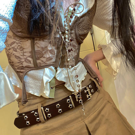 2025 Korean Style Hollow Out Punk Casual Belt Women's Fashion Star Air Eye Decorative Double Row Belt Women's in stock