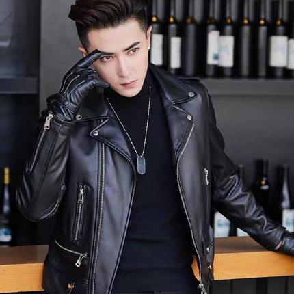Men's Pu Leather Jacket Men's High-End 2025 New Spring & Fall Korean Style Slim Trendyy Motorcycle Jacket Men's Leather Jacket