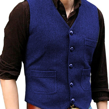 High-Quality Foreign Trade European and American Cross-Border Hot-Selling Products 2026 New Model Men's Casual Vest Solid Color Herringbone Wool Vest
