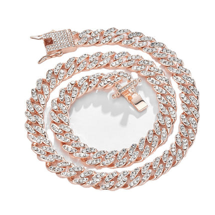 Full diamond Cuban chain European and American hipster hip-hop rap jewelry 10mm Cuban hip-hop jewelry wholesale necklace female Joker