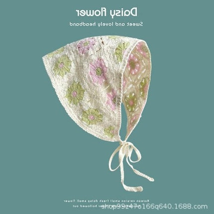 Hot Girl Internet Celebrant Photo Flower French Style Triangle Scarf Headscarf Women's Cute Knitted Hair Band Silk Scarf High-grade Headwear Summer