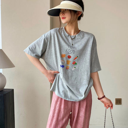 South Fish in stock! The breeze is blowing! Korean Style Fruit and Vegetable Printed Loose Cotton Short-sleeved T-shirt for Women