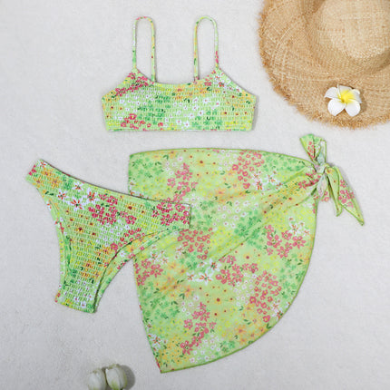 2024 European and American Split Bikini Three-Piece Cross-Border Amazon Sexy Floral Wrap Dress Beach Bikini Swimsuit