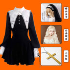 [four-piece set] nun dress + nun headscarf + platinum wig + hand-held cross / XS