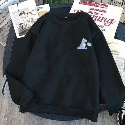 fleece-lined Men's Sweater New Autumn and Winter Hong Kong Style Loose Thin Base Shirt Couple's Coat Men's T-shirt Top Clothes