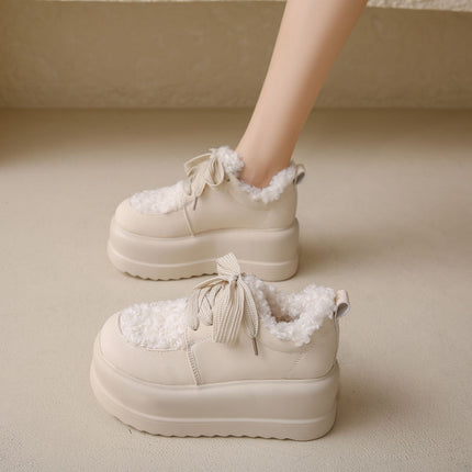 Furry Shoes for Small People, Thick Soles, Heightening Platform Shoes, Versatile Women's Shoes, Autumn and Winter New Velvet Warm New Casual Cotton Shoes