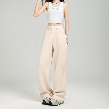 Anti-Wrinkle Four-Way Stretch Ykk Loose Wide-Leg Pants Floral Summer Slimming Versatile Apricot Embossed Floor-Length Casual Jeans