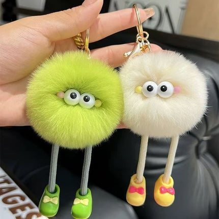 Wholesale New Long-Legged Real Rex Rabbit Fur Keychain Pendant Cute Cartoon Key Small Gift Doll School Bag Pendant