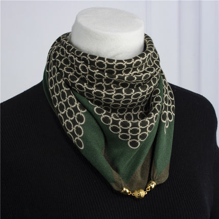 2025 New Silk Scarf Autumn and Winter Cold Protection Neck Protection Anti-Rubbing Collar Square Scarf 68cm Silk Scarf Magnetic Buckle Western Style Scarf