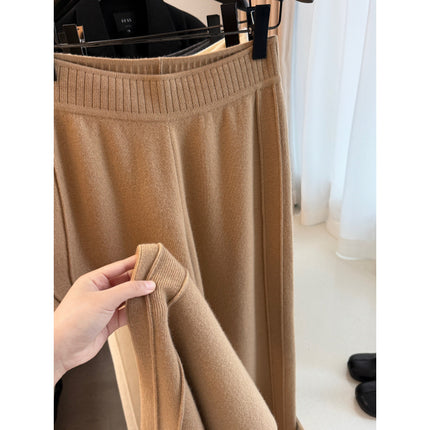 Cashmere Knit Wide-Leg Pants for Women, High-Waisted, Drapey, Long, Thickened, Floor-Length Pants for Outerwear