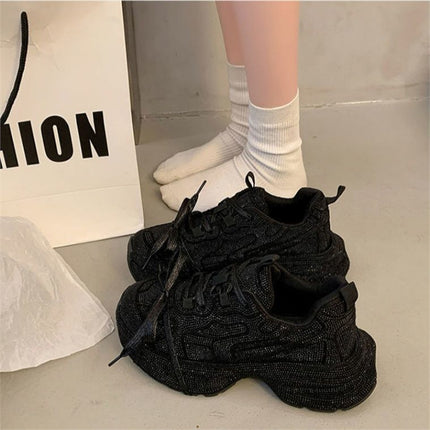 Stylish Full Diamond-Embellished Dad Sneakers, New Autumn 2026 Thick-Soled Trendy Street-Style Sports Casual Shoes, Versatile and Fashionable