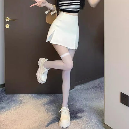 White Suit Short Skirt Women's Summer Light Mature Wind Anti-walking Hip Skirt Hot Girl High Waist A- line Split Skirt