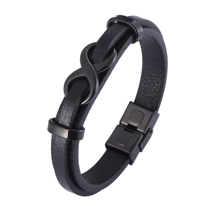 [Explosions] Cross-border punk 8-character lucky leather rope men's charm leather snap buckle leather bracelet trendy jewelry