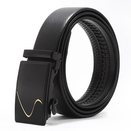 Automatic buckle men's belt young luxury business fashion Korean version of simple litchi pattern black pants belt wholesale