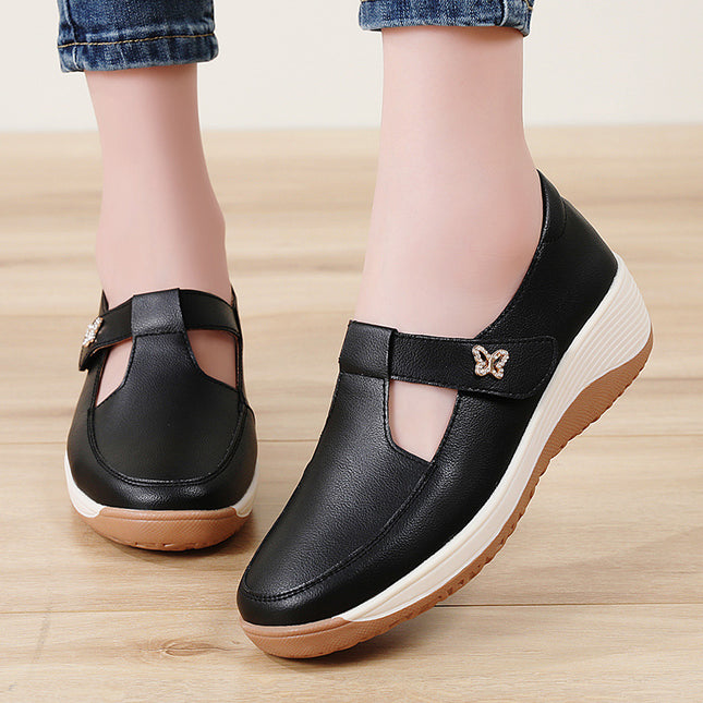 Mom's Shoes 2025 Spring New Thick-Soled Wedge Sandals Women's Flats Casual Shoes Heightening Breathable Women's Shoes