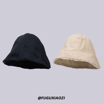Japanese Versatile Plain Bucket Hat for Spring and Autumn, Sunshade Hat for Large Head Circumference, Women's Fisherman Hat, Face-Covering, Face-Slimming Small Bucket Hat