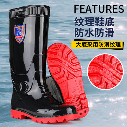 Kitchen High-Top Thickened Chef Rubber Shoes Non-Slip Rain Boots Waterproof Oil-Proof Kitchen Shoes with Cow Tendon Sole Men's Long Water Shoes