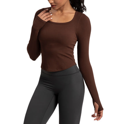 Autumn and Winter New Yoga Clothing Women's One-piece Cup with Chest Pad Naked Sense Slim-fit Slimming T-shirt Sports Fitness Long-sleeved Top