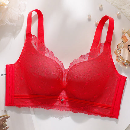 2023 new small chest thickened push up contrast color bra adjustable breast collection comfortable red underwear live delivery