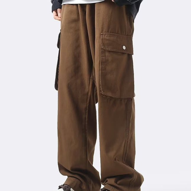 Trendy brand overalls men's loose large pocket four seasons casual pants Korean style trendy straight wide-leg mop pants men's clothing