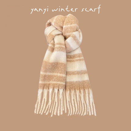 Imitation Cashmere Autumn and Winter Scarf Collection Plaid Scarf Women's Winter Thickeneded Warm Shawl Pure Color Student Scarf Cross-Border