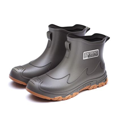 Japanese-Style Gray Rubber Sole Anti-Fouling Short Men's Rain Boots Integrated Waterproof Men's Shoes Outdoor Rain Boots Glue Shoes Men