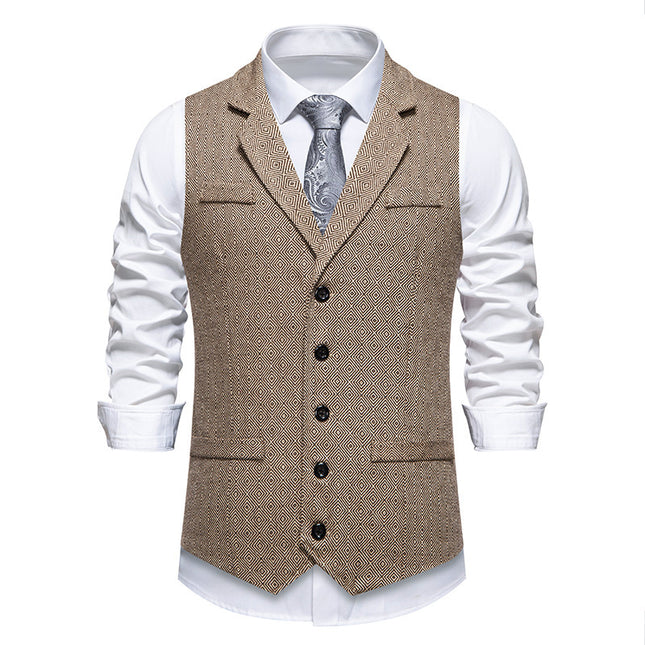 Cross-border Amazon Men's Herringbone Lel Suit Vest American Tooling Retro Tweed Vest Waistcoat Trendy