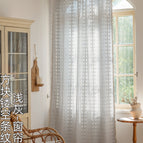 Width 140*height 100cm / Square hollow stripes-light gray-curtains-rods (yellow tassels)