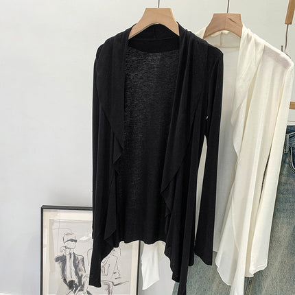 French-Style Thin Semi-Sheer Long-Sleeve Wool T-Shirt for Women, 2025 Summer New Loose Fit, Non-Contrasting Style