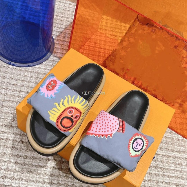 2023 Summer New Style Platform Thick Bottom Pumpkin Velcro Outer Wear Lazy Flip-Flops Embroidered Casual Flat Sandals
