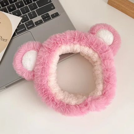 Strawberry Bear Plush Ear Headband for Washing Face, Hair Tie, Face Mask, Makeup, Bear Headband, Heart Bangs