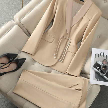Cross-Border Professional Suit Set for Women, New Style, Elegant, New Chinese Style Small Suit Jacket, Workwear, Formal Attire, Front Desk Work Uniform